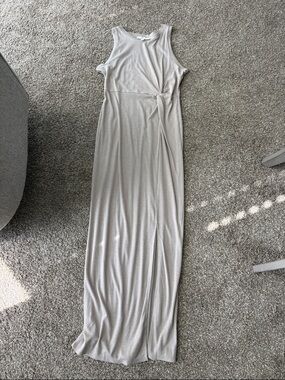 Pink Rose Light Beige Sleeveless Maxi Dress with Side Twist